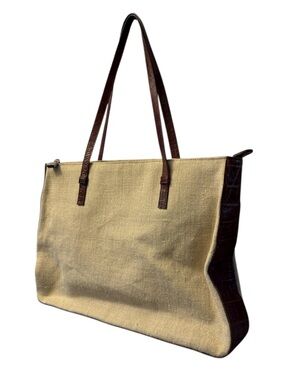 Fossil Woven and Leather Neutral Tote Style Shoulder Bag